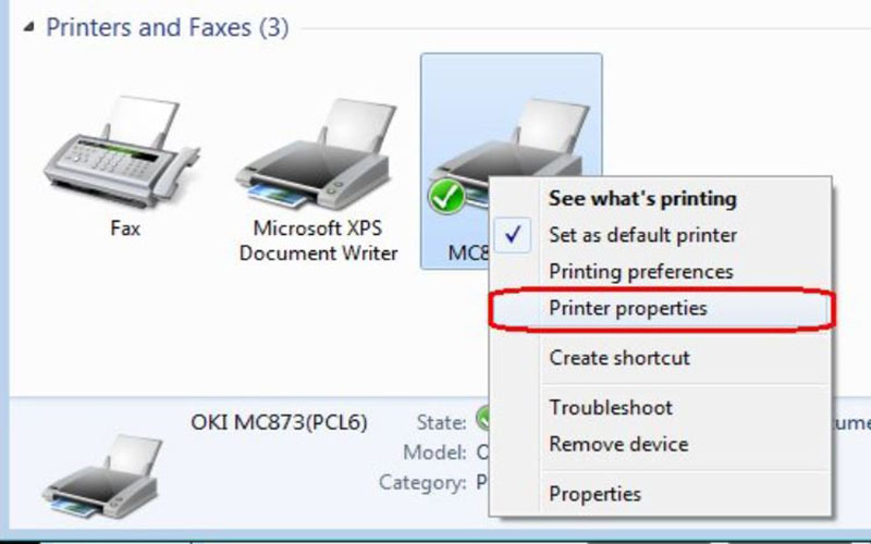 Bước 3 Chọn lệnh Printer properties