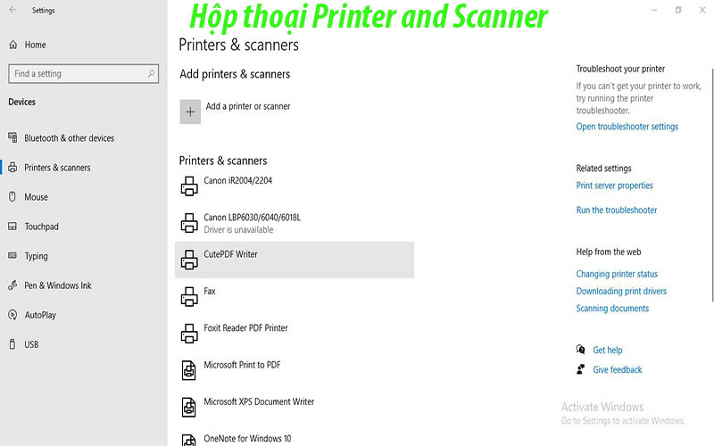Nhấn vào mục Device và chọn Printer and Scanner