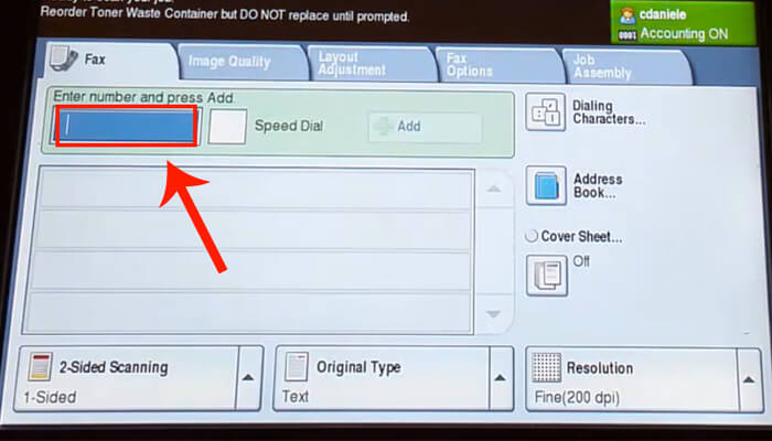 Nhập số fax của người nhận
